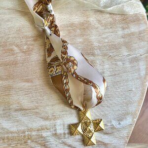 Silk Scarf 18kt Gold Plated Waterproof Tarnish Resistant Cross Pendant Necklace